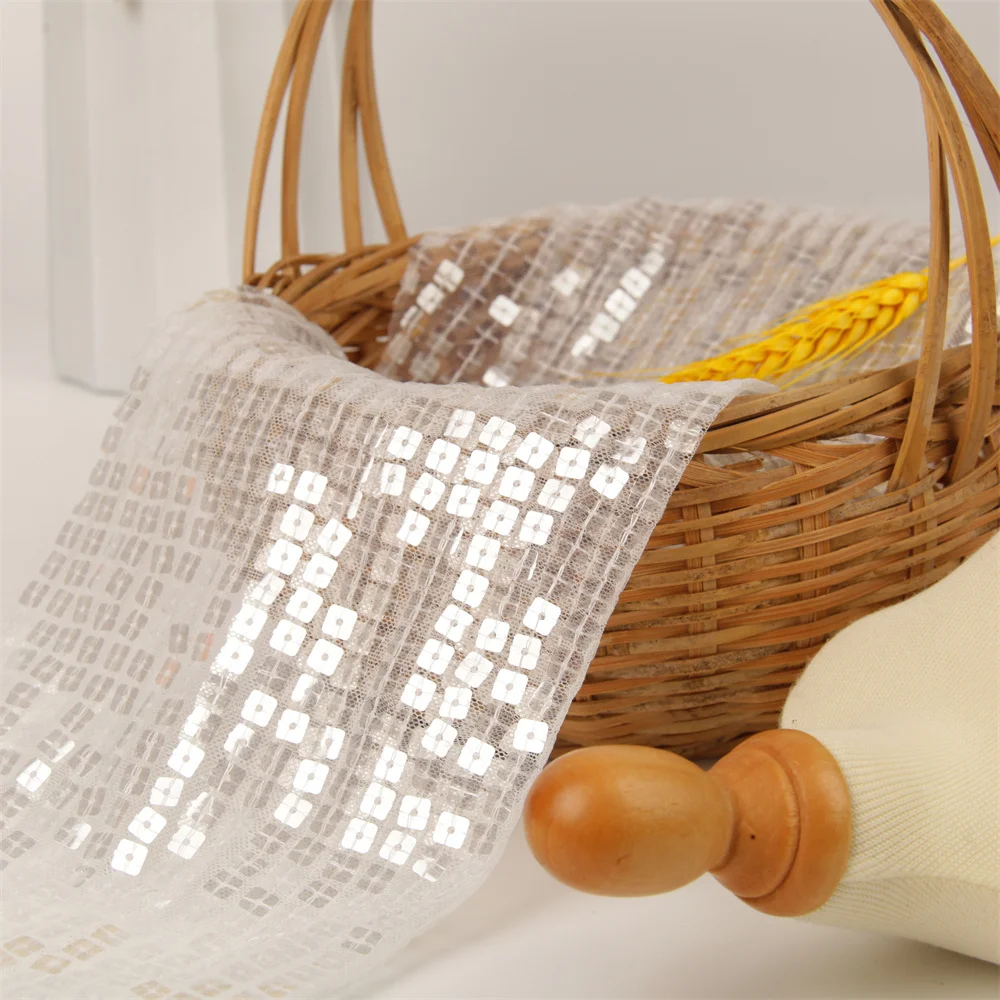 soft polyester embroidery fabric, india sequin dress fabric/