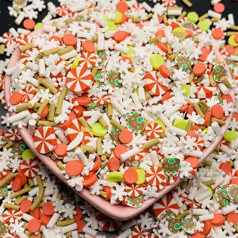 1kg/bag Polymer Clay Christmas Sprinkles Xmas Holiday Slime Slice Confetti Candy Cane Peppermint Snowflake Cute Craft Supplies