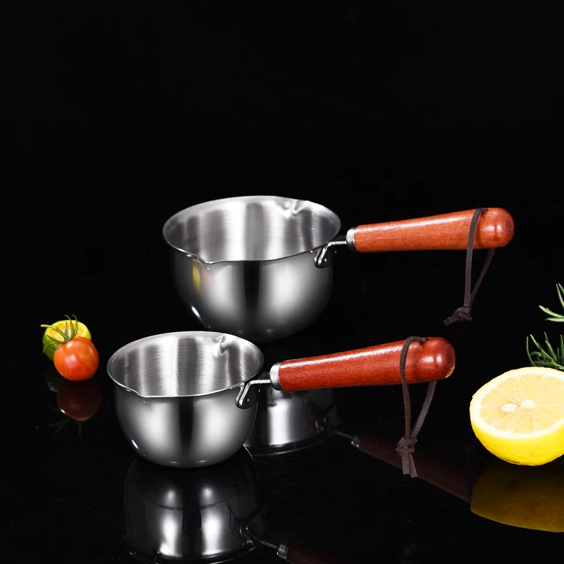 Hot Sale Stainless Steel Small Saucepan Mini Milk Pot Frying Egg Pan Cooking Pan with Wooden Handle