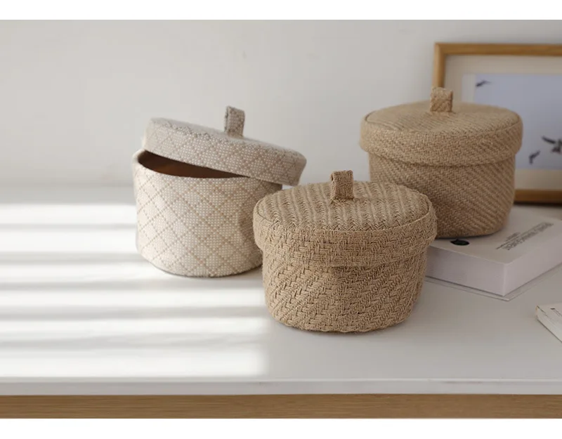 Natural material environmentally friendly handmade seaweed basket with lid storage basket