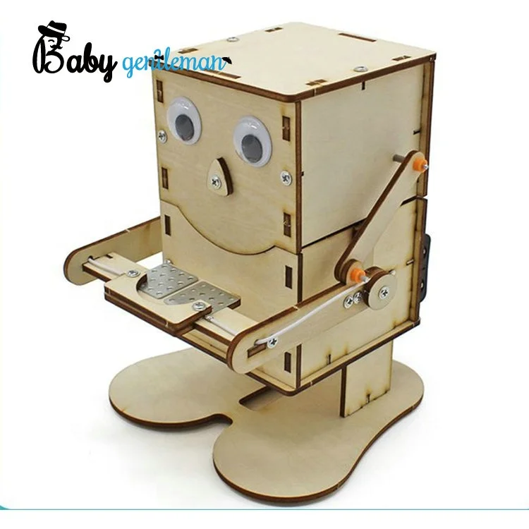 Educational Wooden Coin Eating Robot Toy Handmade Science Model For Kids Z04058G