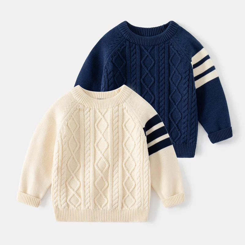 2024 Custom Cable Kids Sweater Baby Winter Knitwear Boys Cotton Wholesale Baby Sweaters
