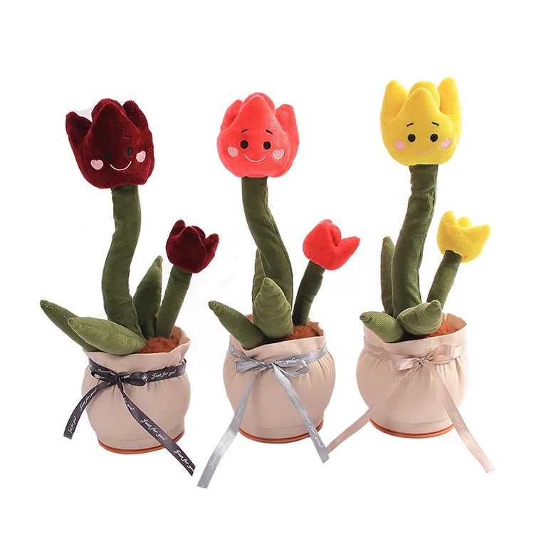 Luminous Cute Stuffed Flowerpot Talking Singing Music Dancing Rose Plush Toy