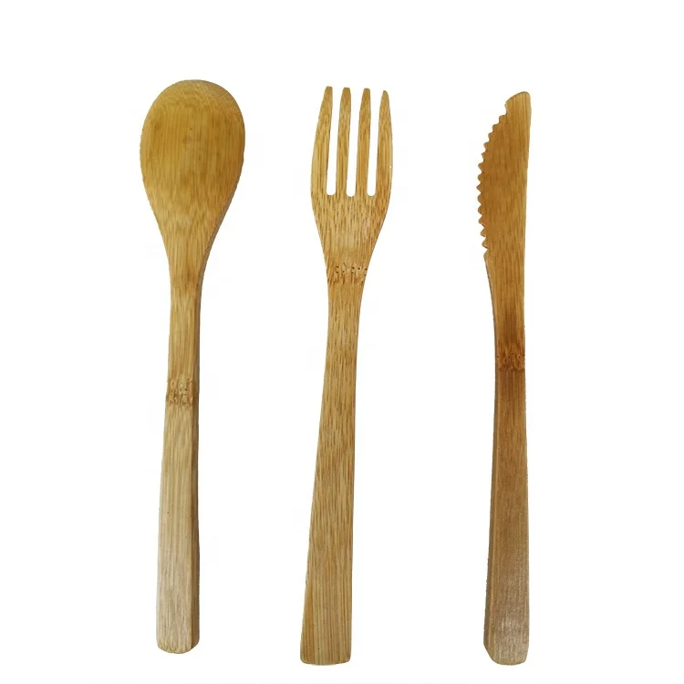 High quality source assured 20cm bamboo knife fork and spoon portable bamboo cutlery kit LFGB dinner set
