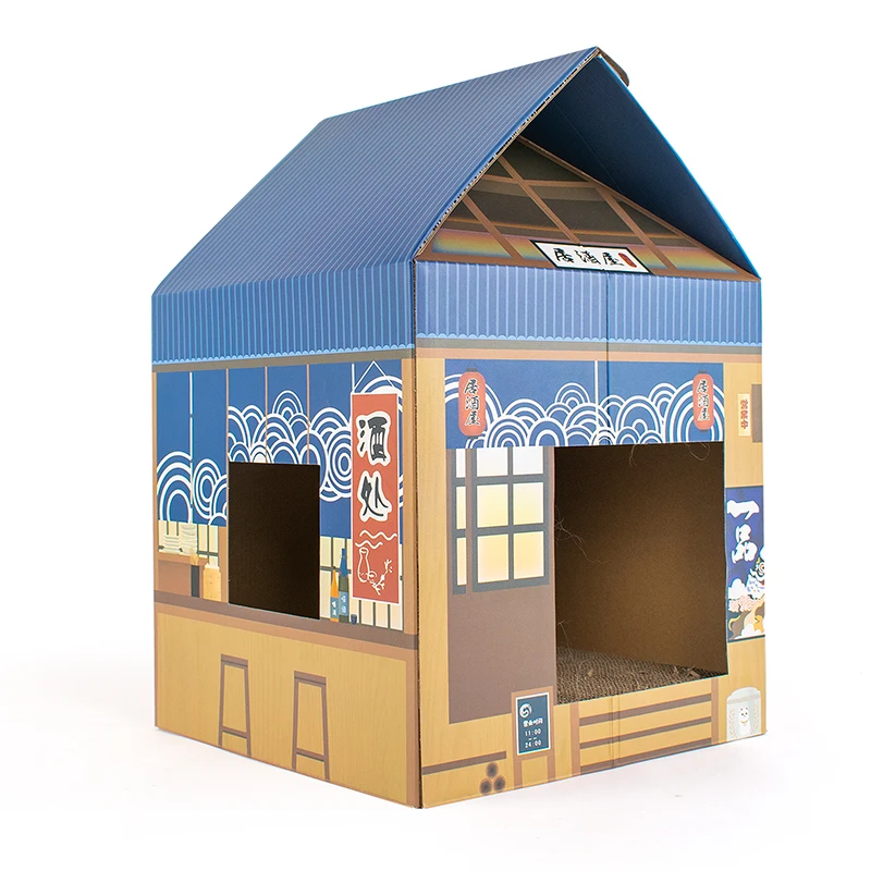 Твердый дом кошки из гофрированного картона в японском стиле