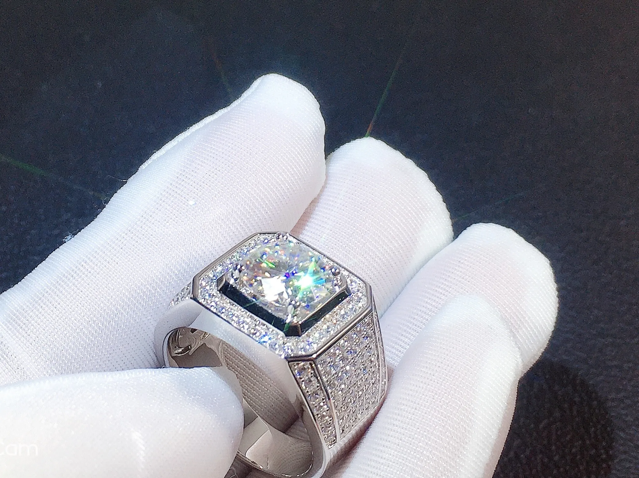 1CT 2CT 3CT 5CT gra vvs moissanite кольцо Мужчины 18 карат белое золото покрытые Льдом Из муассанита кольца 925 стерлингового серебра