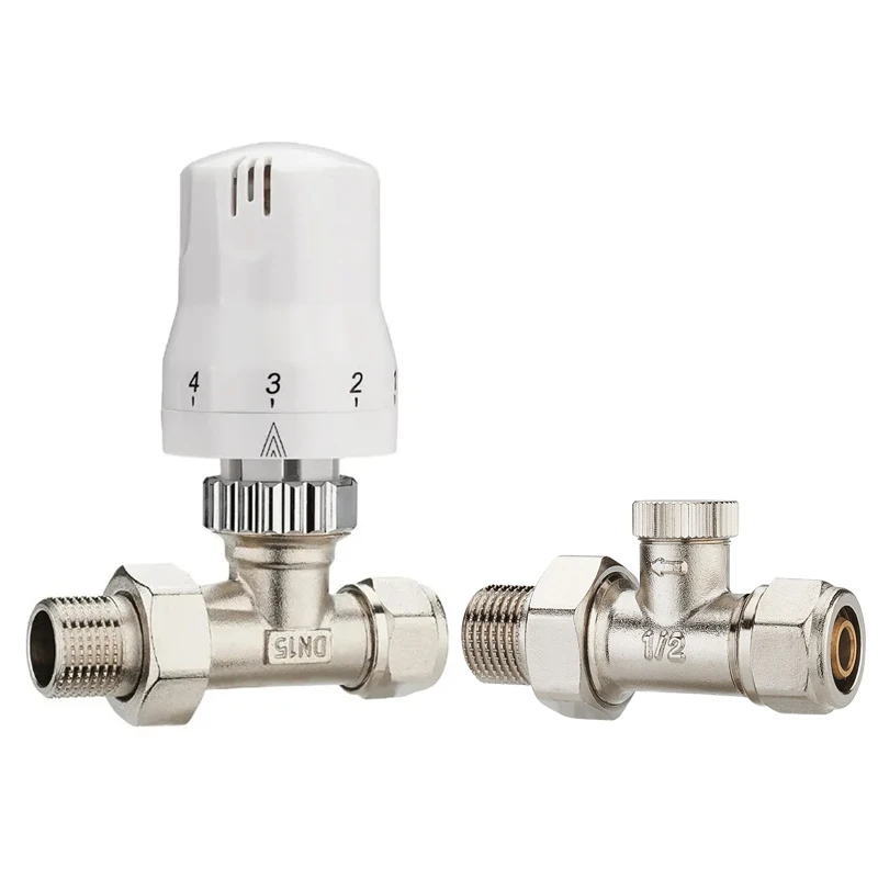 white trv Brass Straight floor heating Water temperature radiator valve