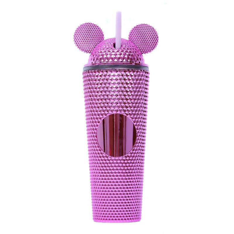 Wholesale Tumbler Cups Plastic Iridescent Matte Custom Logo Drinking Double Wall Studded Tumbler With Straw Mugs Water Bottle