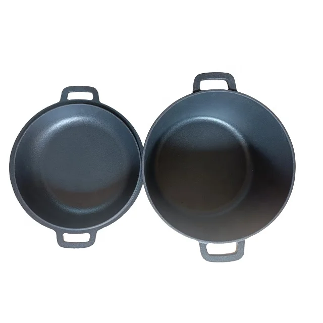 2 in 1 Pre Seasoned Dutch Oven with Skillet Lid for Induction Electric Grill Stovetop BBQ Camping (5 Quart)