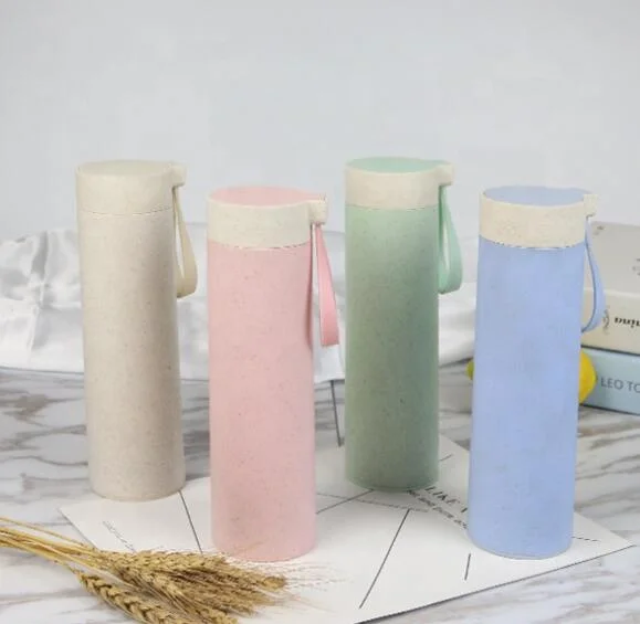 hotsale Eco-friendly Wheat fiber portable with glass liner bottles drink cups custom logo