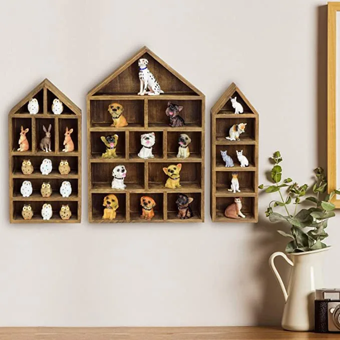 3 in 1 multi functions rustic bamboo wooden office toys figure collections wall organizer nail polish wall display rack