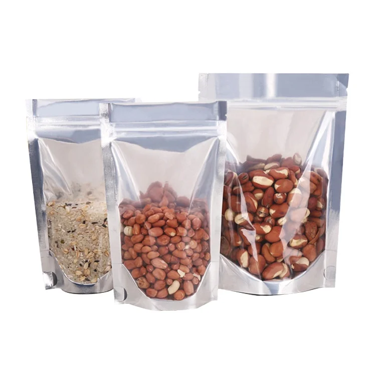 wholesale zip lock transparent window silver foil self stand up and seal package bag