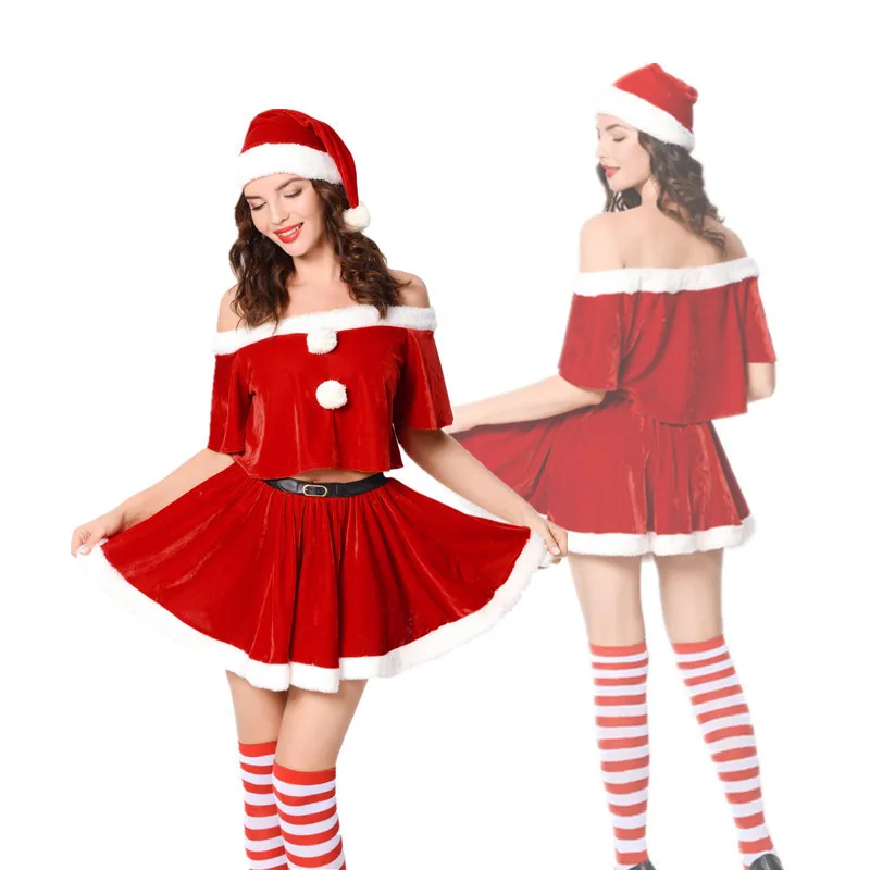 Red Velvet Sweet Santa Claus Suit Women Christmas Party Dress Cosplay Costumes Adult Sexy Halloween Costume 2021 Xmas Outfit (1600382183586)