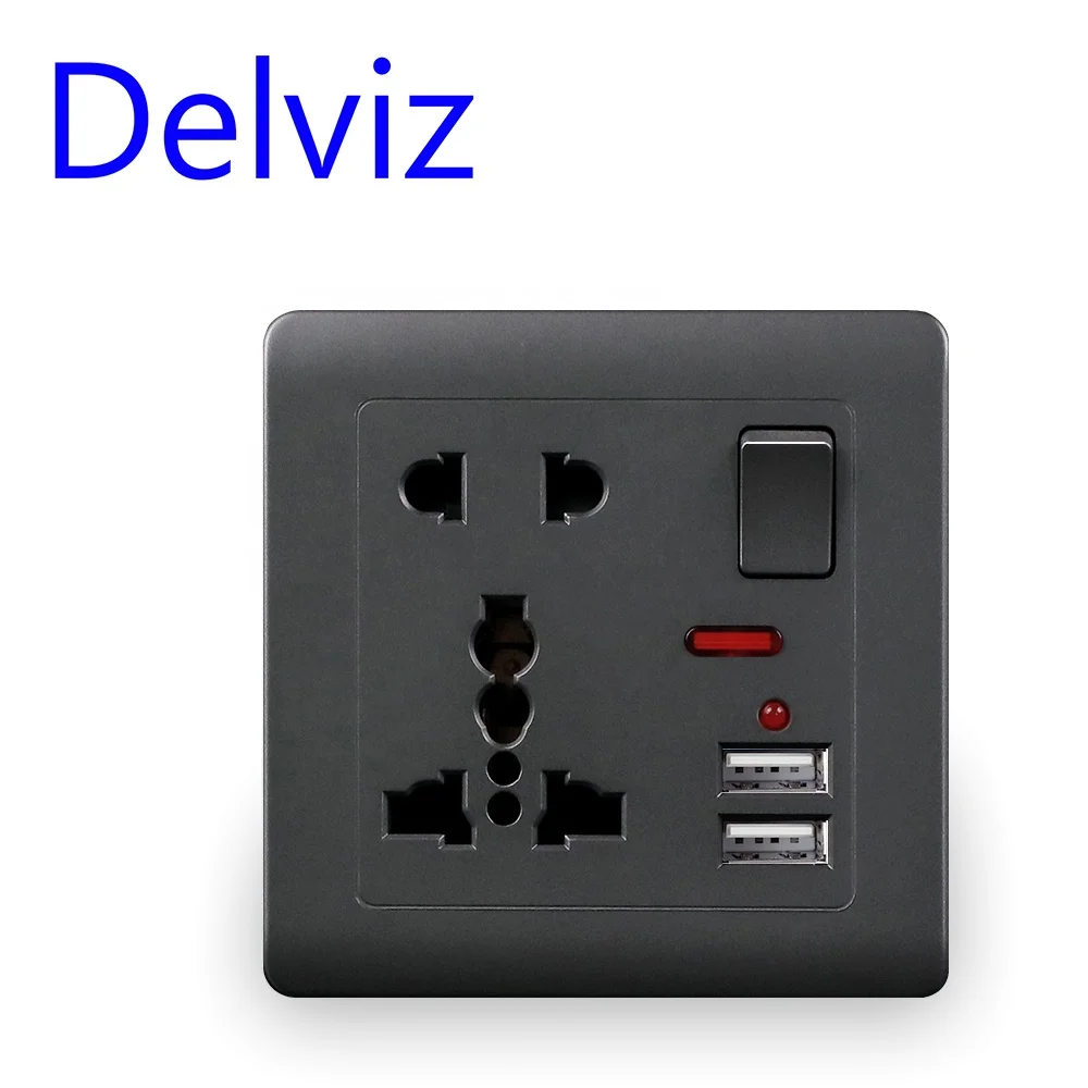 Delviz  13A Power supply outlet, AC 110V~250V,Push button control,2.1A Dual Charger Port,International universal USB Wall Socket