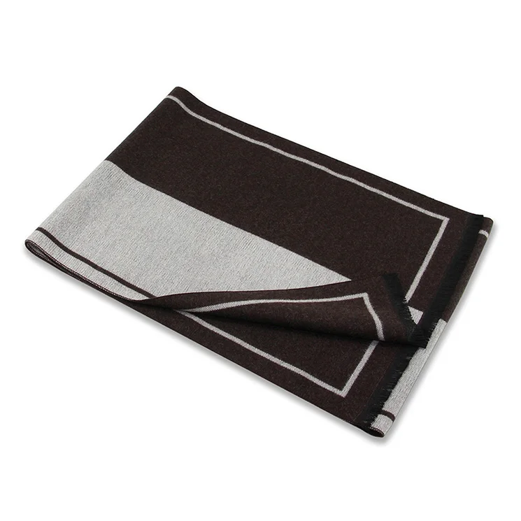 Wholesale Fashion Stylish Winter Warm brown and grey Scarves Luxury  Thick Custom Men viscose Scarf
