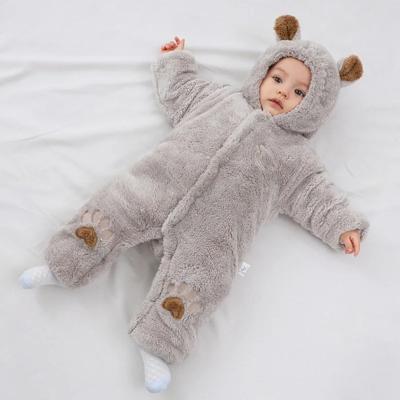 High Quality Winter Animal Print Infant Girls and Boys Jumpsuits Newborn Baby Rompers Pure Cotton Knitted Clothing Wholesale