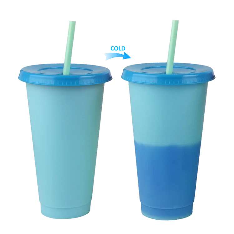 Stock BPA free 5pcs/set gift 24oz cold color changing reusable plastic cup (1600147469214)