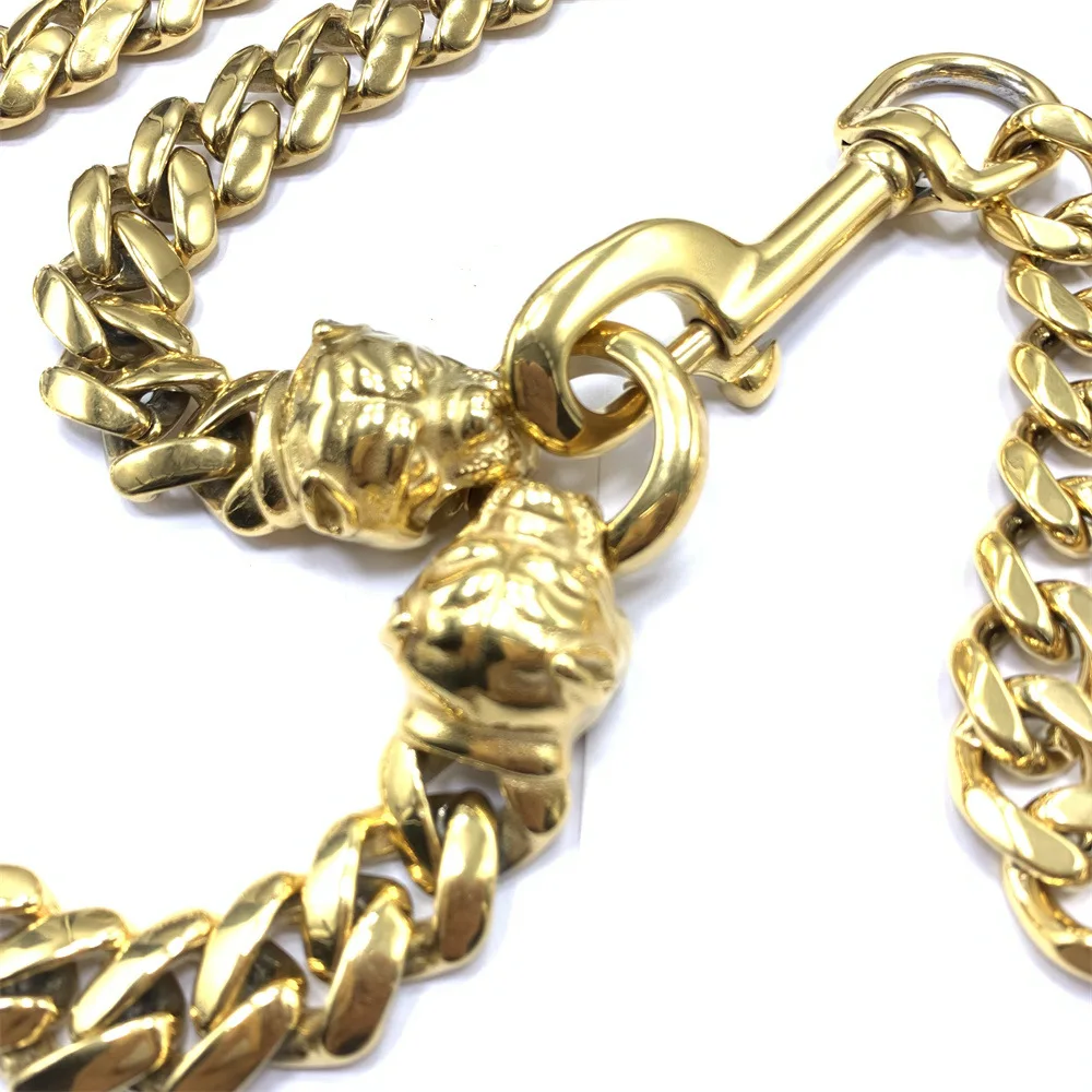 Pet Products Top Seller gold dog collars for pit bull 20mm 32mm luxury heavy duty cuban link chain dog collar gold with metal buckle