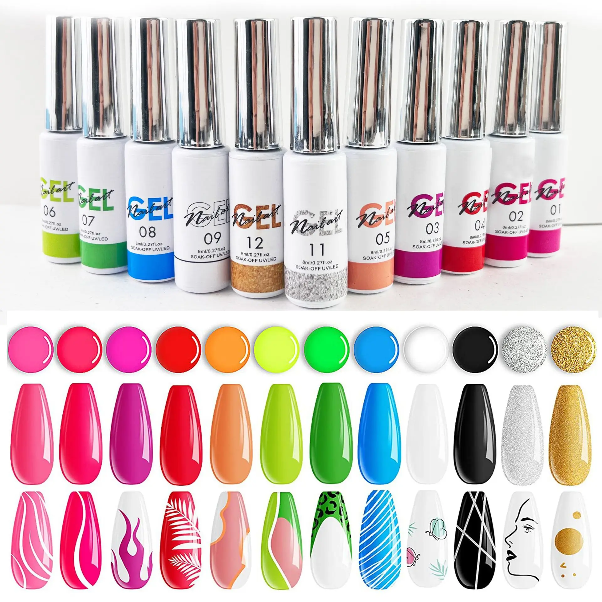 6/12pcs set Liner Gel Nail Polish Macaron Liner Gel 8ml broken diamond DIY Graffiti Painting Stripe Nail Art Tools