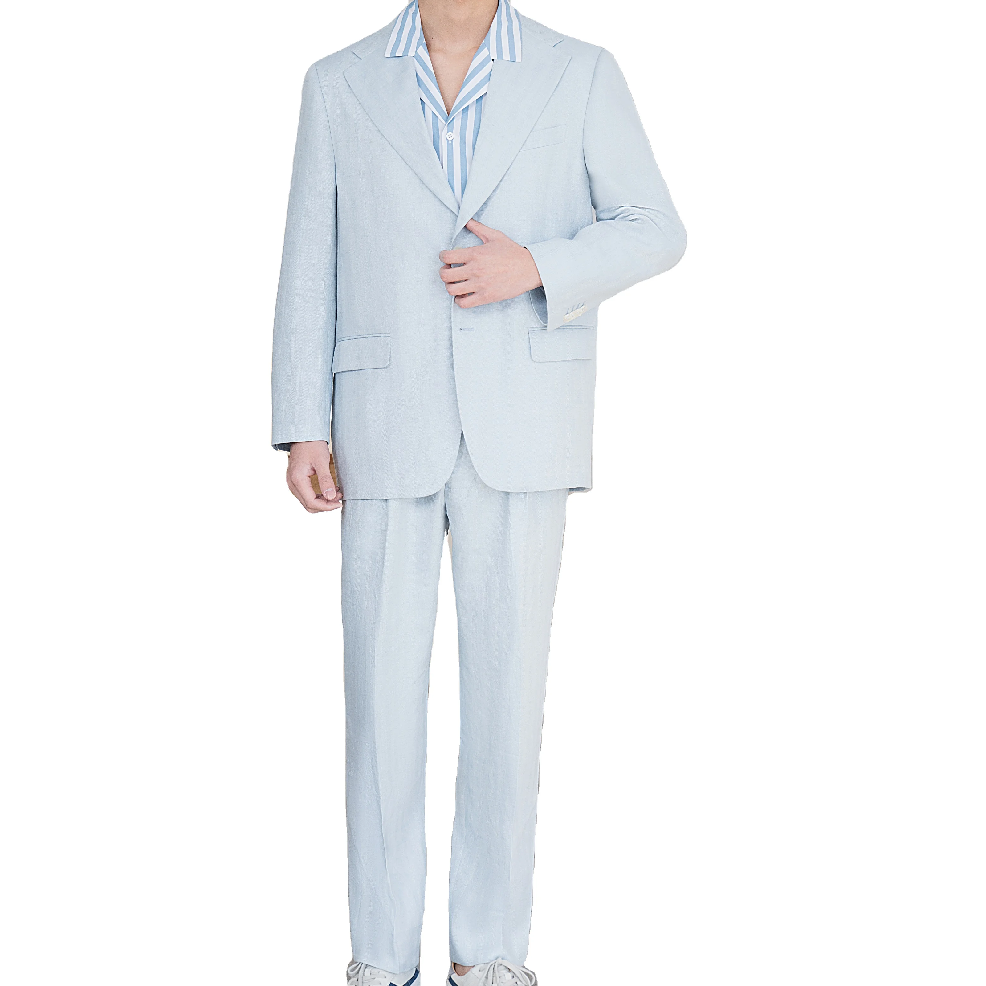 Мужской свободный костюм из хлопка и льна