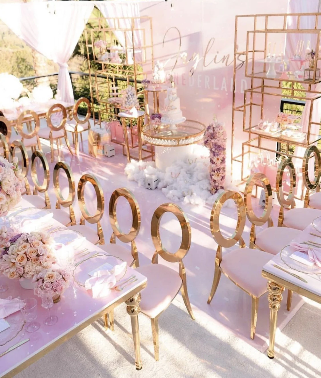 2 in 1 Design Gold Eyes Stainless Steel Gold  Round Back Wedding Chair