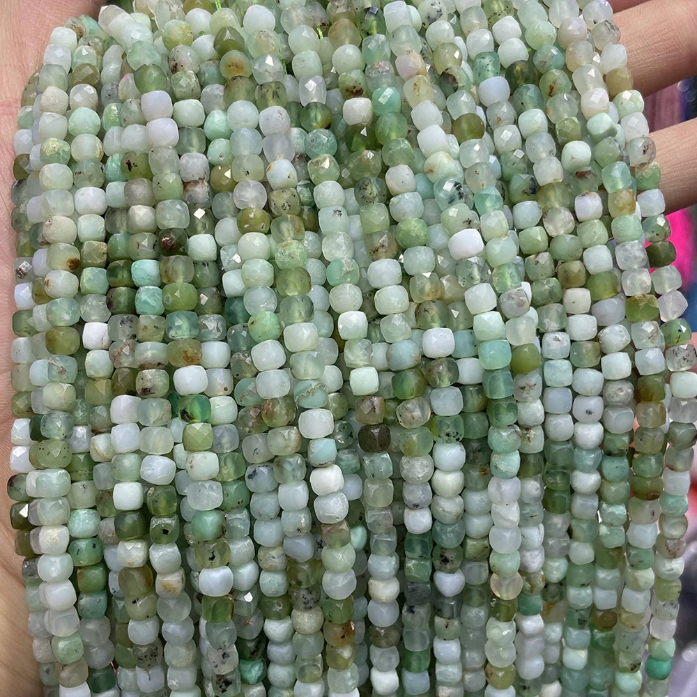Wholesale High Quality Natural Semi-precious Stone Beads 4x4mm Square Faceted Amazonite Cube Beads For Jewelry Making (AB2129)