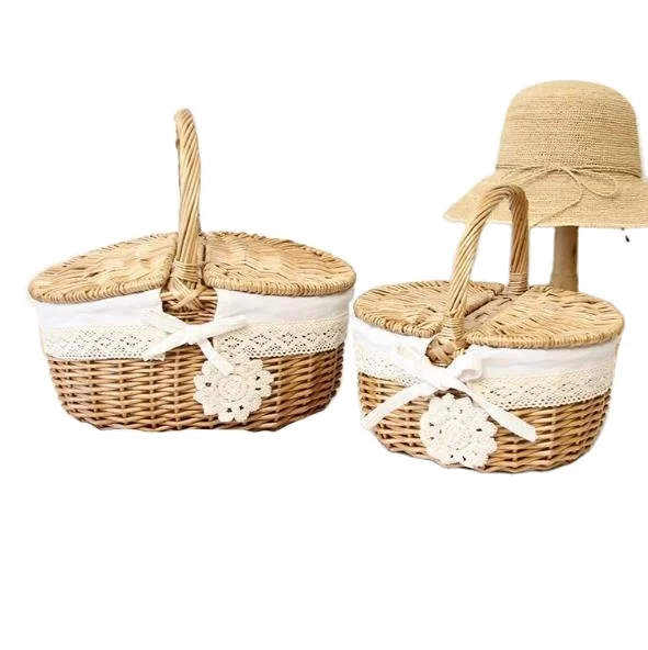 Hand made picnic basket storage wicker storage basket storage wire baskets for picnic