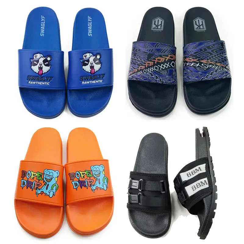 2024 Customized Slide Logo Slippers Design 3D Printed Rubber Slippers Beach Pvc Slippers