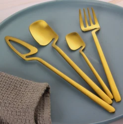 Reusable Metal Salad Coffee Mixing Stirring Spoon And Fork Stainless Steel 4pcs Hanging Cup Cutlery Set