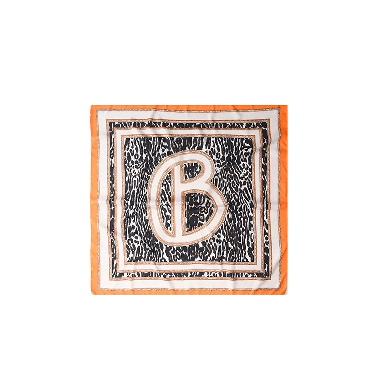 Print Satin Square Head Hijab Silk Feeling Scarfs for Ladies Soft Leopard Shawls 90*90cm  Female Chic Muffler