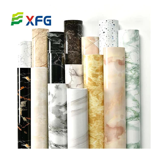 2021 New designs Glossy PVC Self Adhesive Film vinyl cupboard decoration china manufacture Mable Wallpaper