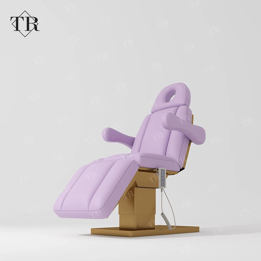 Customizable Fashionable Intelligent Folding Lifting Purple Electrical Cosmetic Facial Spa Beauty Salon Extension Chair Bed