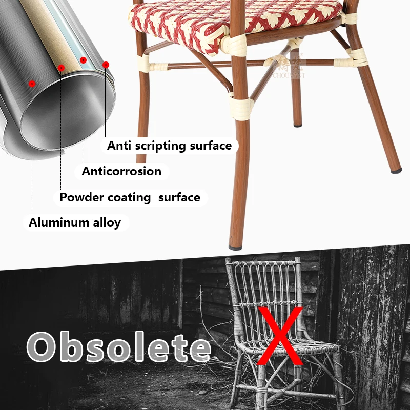 Restaurant French Bistro Rattan aluminum armchairs Outdoor cafe Rattan chair Garden furniture