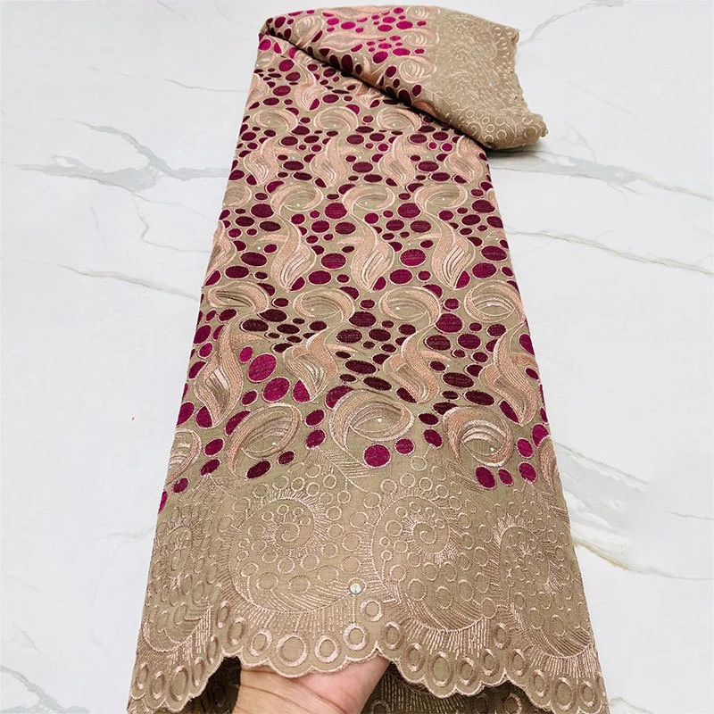 wholesale 10 colors polished cotton lace fabric French Swiss lace fabric embroidery lace fabric with rhinestone for women