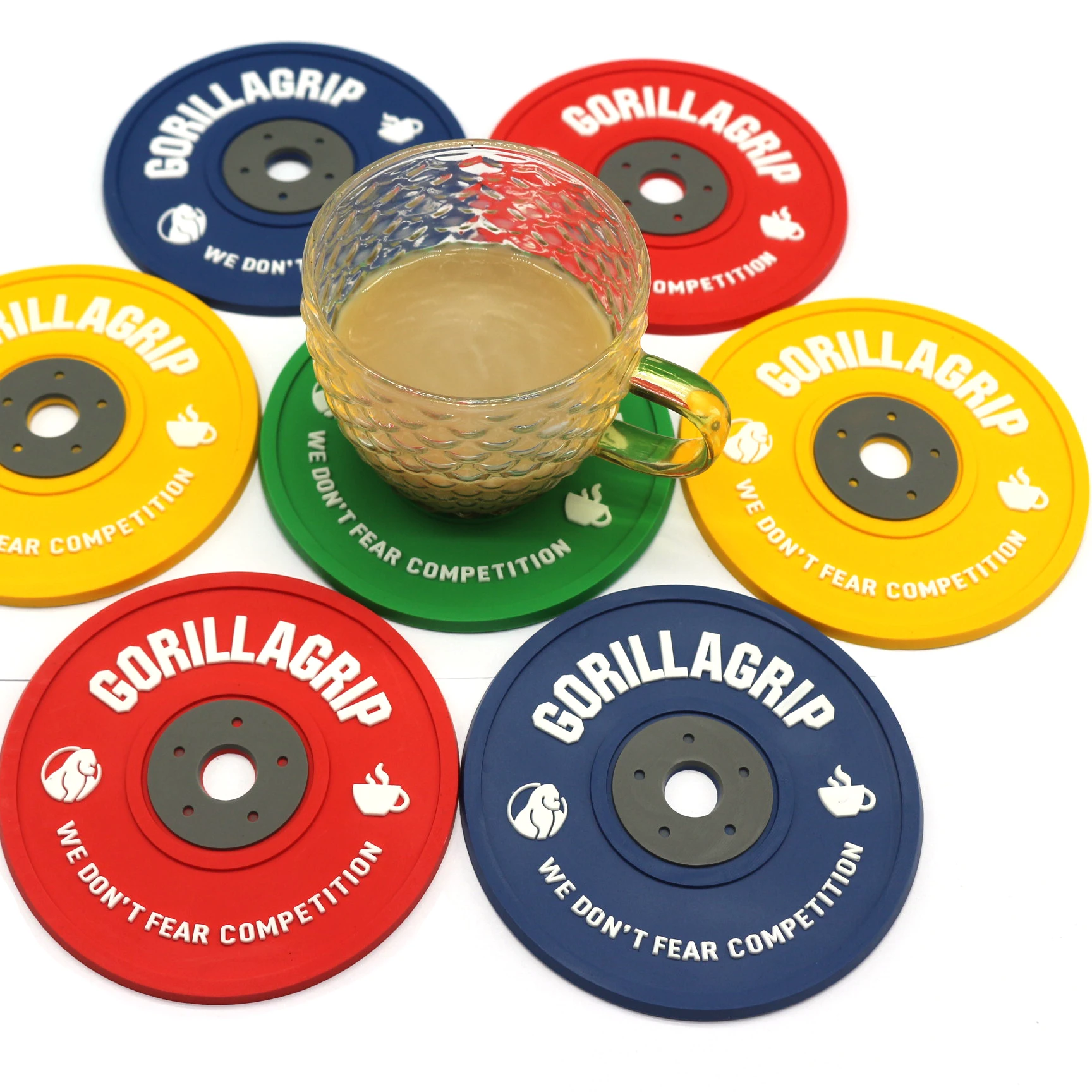 Water Proof 3D Mini Barbell Model PVC Coaster Plate Customized Gym Equipment Sport Fitness Beer Mat Drink Tea Coasters