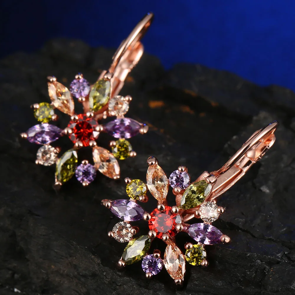 Boutique ear buckle colorful flower zircon ear stud earrings wholesale