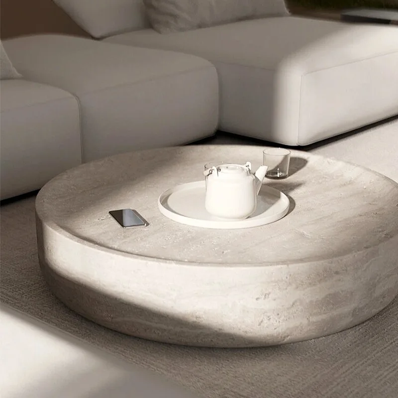 HZX Wabi-sabi Table modern marble center tea table big round Travertine coffee table for living Room furniture