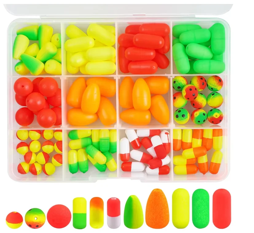 110Pcs Fishing Rig Floats Pompano Float Kit Bullet Oval Foam Float Strike Indicator Walleye Catfish Crawler Harness Bead Stopper