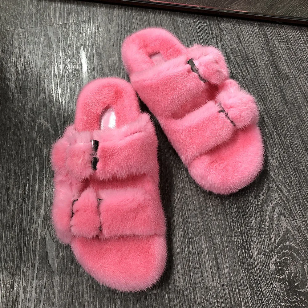 Сланцы женские из натурального меха норки меховые шлепанцы сланцы для