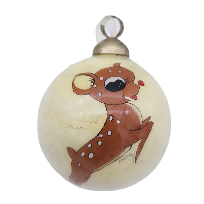 Factory Custom Deer Snake Pattern Inside Painted Christmas Ball Animal Glass Painted Hand Blown Glass Ball Ornament In Folk Art