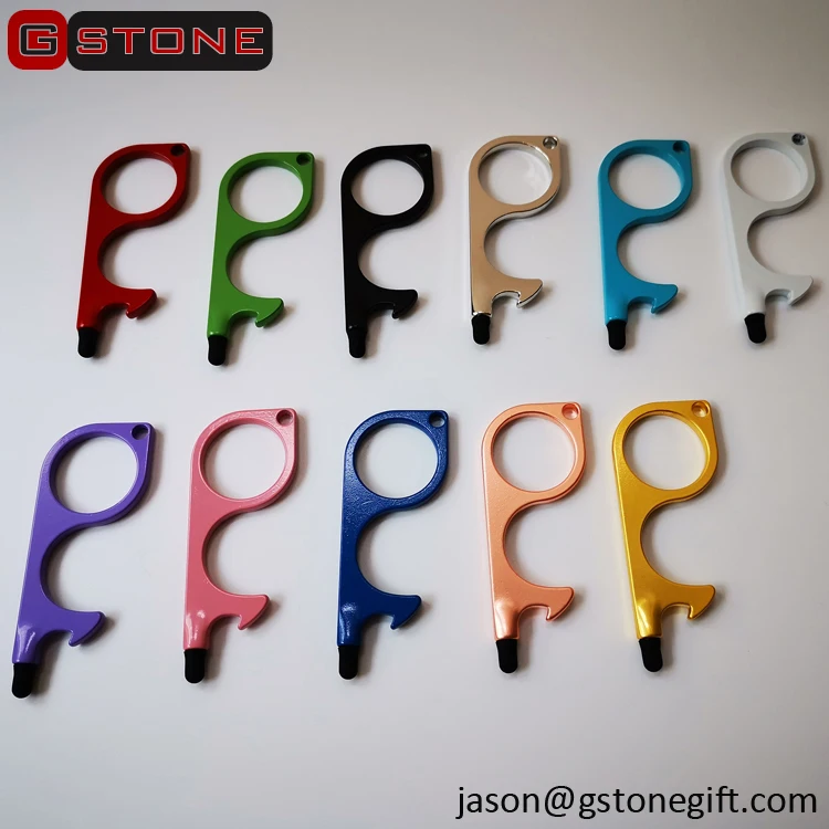 Low Price New Design Gold Metal EDC Keychain No Touch Tool Keychain with Stylus Tips Touchless Keychain Door Opener