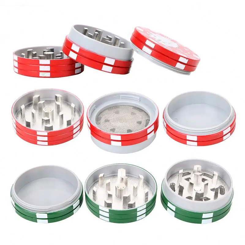 Fashion 3 Layers Poker Chip Style Herb Grinder 12Pcs/Display Box Metal Tobacco Crusher Portable Smoking Accessories G072