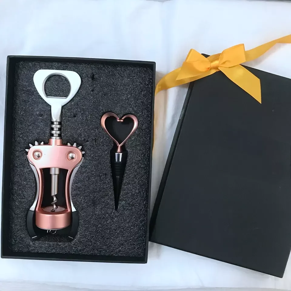 Wholesale Corkscrew Bottle Stopper Gift Set Kit Rose Gold Stopper Opener
