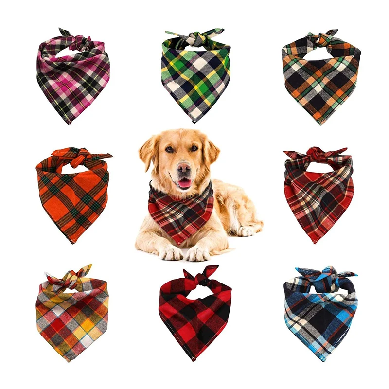 Pet Triangle Plaid Bandanas Custom Brand Design Cotton Polyester Dog Scarf Bandana