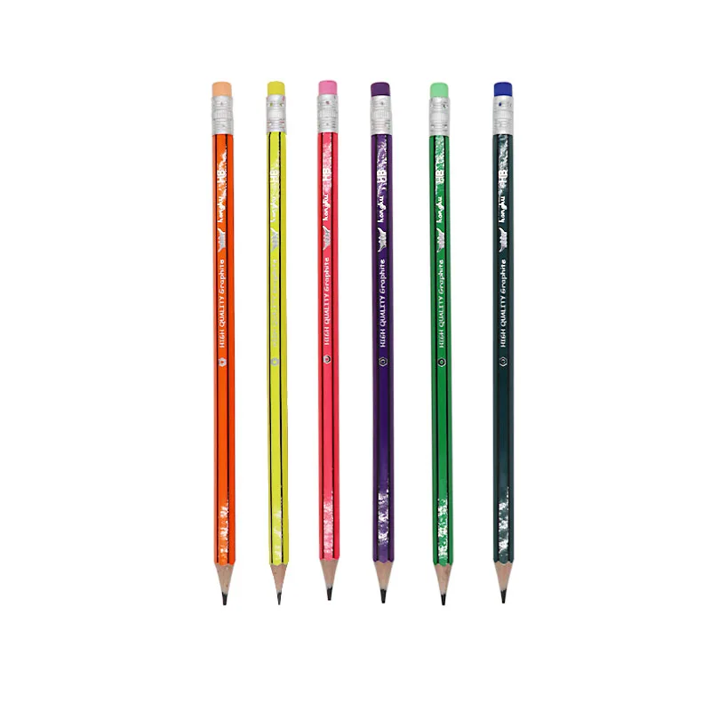 Деревянный карандаш с неоновой полосой HONGHU, набор для художественного письма HB 2B, с ластиком, для школы и офиса