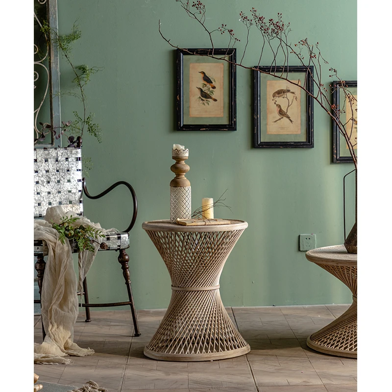 Minimalist Nature Rattan Coffee Table Hand Weave Vintage Rattan Coffee Table Home Interior Decorative Bamboo Wicker Side Table