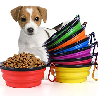 Portable customized logo accept collapsible silicone pet food water dog travel drinking bowl