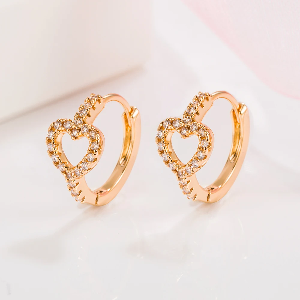 BPOYB Factory Wholesale Bangkok 18k Gold Plated High Rating Bridal  Cute full Crystal Copper Alloy Female Cz Mini Heart Earrings