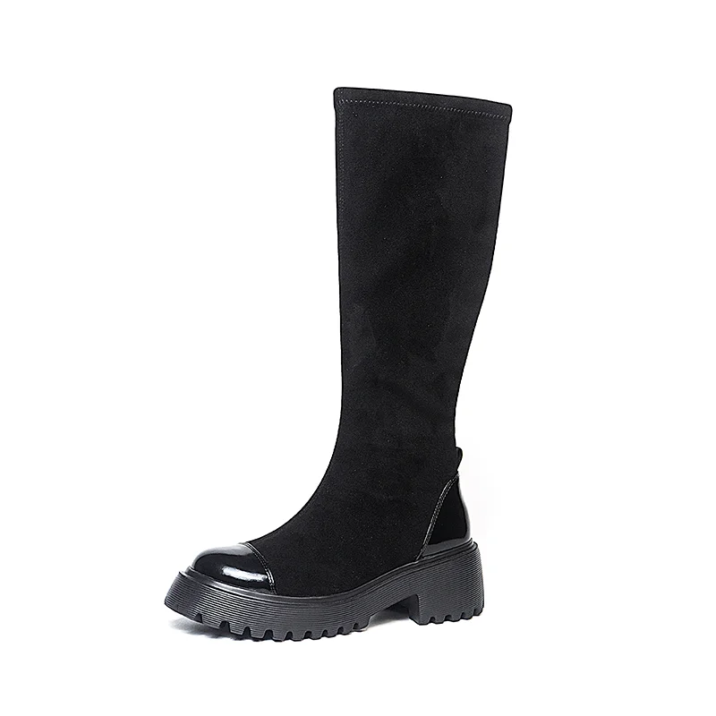 Hot Selling High Genuine Leather Boots Soft Elastic Zip up Winter Boots For Ladies Girls Women