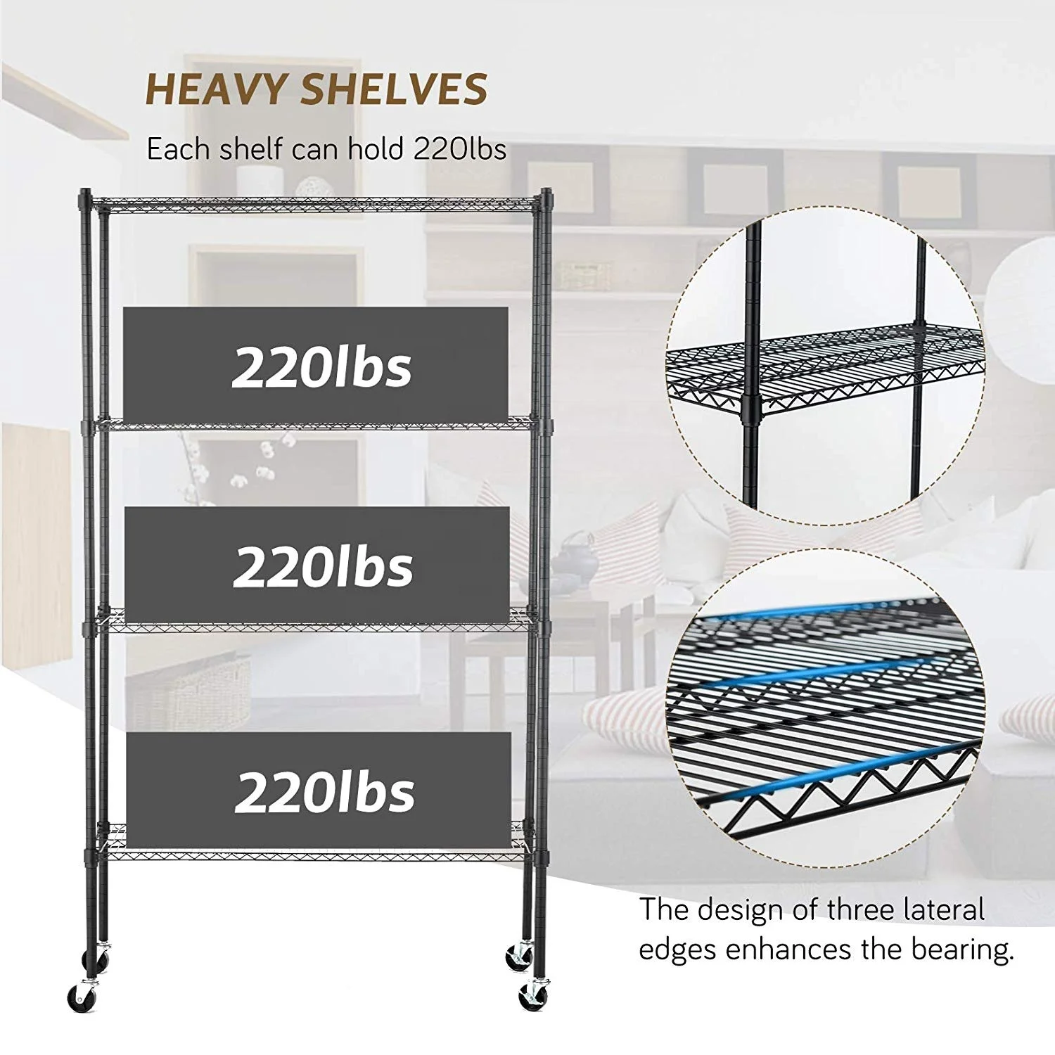 4 Tiers Chrome and Powder Coated Metal Storage Wire Shelf iron wire mesh storage+holders racks Mobile Metal wire display racks